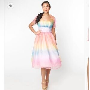 Unique Vintage Pastel Rainbow Ombré Libby Swing Dress